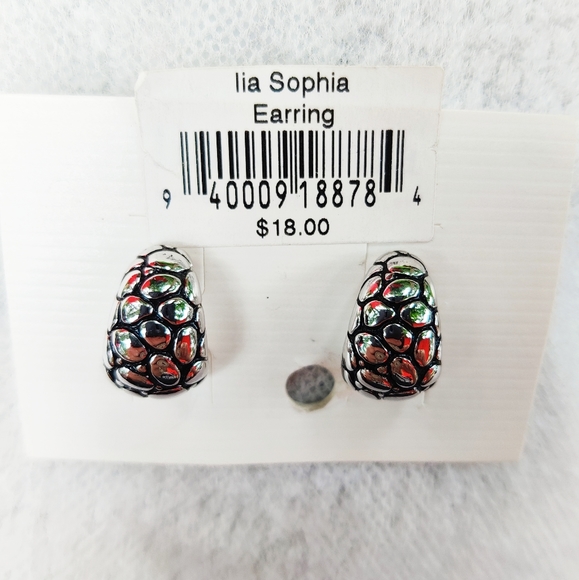 🗺️ Lia Sophia Silver Earrings Pierced New Turtle Shell Silver Tone Discontinued - Picture 6 of 7